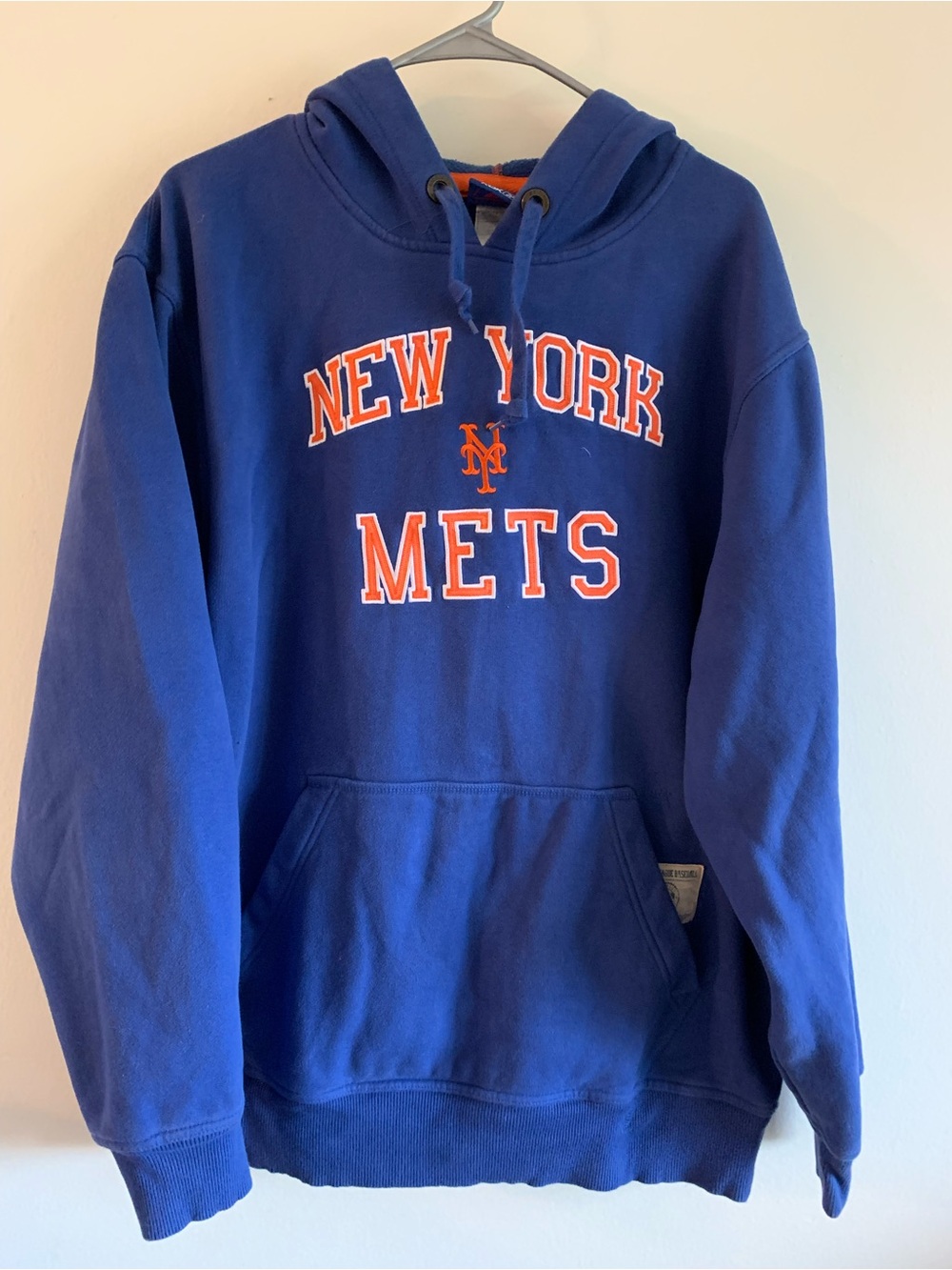Reebok Royal Blue New York Mets Crewneck Hoodie with Orange Lettering